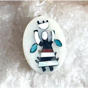 Zuni Inspired Gahn Dancer Oval Hand Crafted Vintage Costume Jewelry Brooch